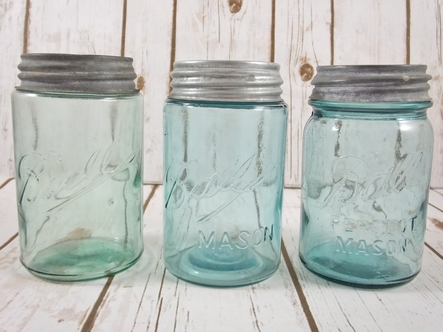 Antique Early 1900's Blue Glass Ball Canning Jars