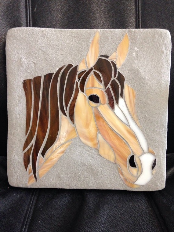 Horse stained glass mosaic stepping stone by StepsInStone on Etsy