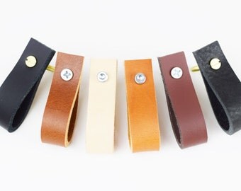 Leather pulls, leather drawer pulls, leather handles, leather knobs, drawer pulls, cabinet pulls, small leather pull, housewarming gift