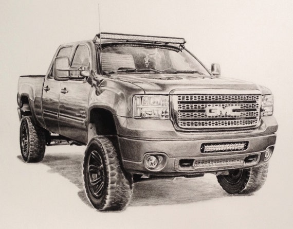 Custom charcoal 11 x 14 inch drawing of truck/car from photo