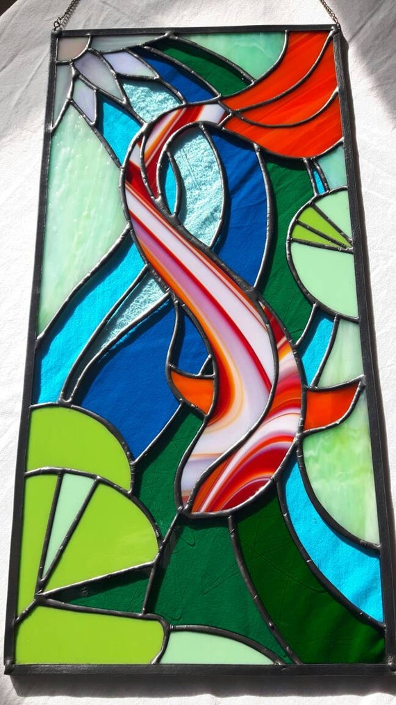 Koi carp stained glass window/wall hanging panel