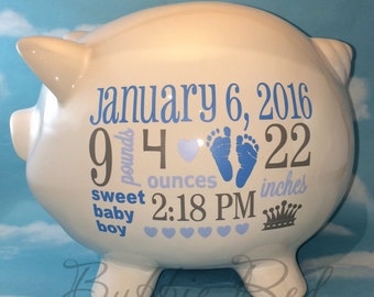 Personalized Piggy Bank, Baby Boy Piggy Bank, Baby Birth Stats Gift, Baby Boy Gift, Piggy Bank, New Baby Gift, Baby Bank