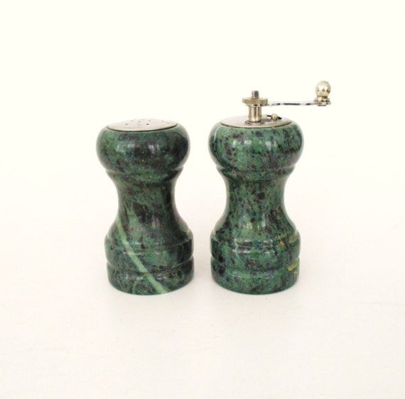 Green Granite Salt Shaker and Pepper Grinder