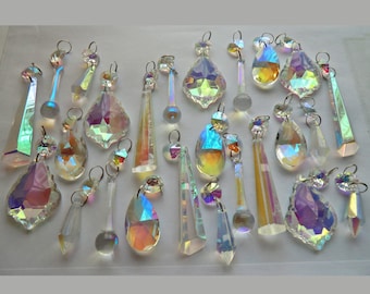 Aurora Borealis AB Chandelier Drops Glass Crystals Droplets Beads Christmas Tree Wedding Decoration 5 Shape Mix Feng Shui Crafts Light Parts