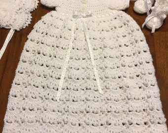Baby christening gown, baptismal gown, white baby dress