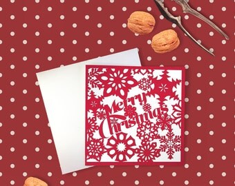 Items similar to Merry Christmas Linocut Block Print Card on Etsy