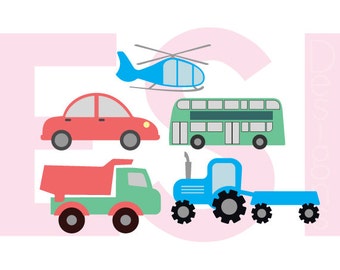 Transportation Designs svg Set - Car svg, Helicopter svg, Bus svg, SVG, DXF, EPS, for use with Silhouette and Cricut Explore Machines.