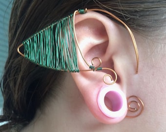 Fairy ear cuffs-Handmade jewelry-Elf ears-Copper and green-Wire wrap ear cuffs-Fantasy-Christmas Gift
