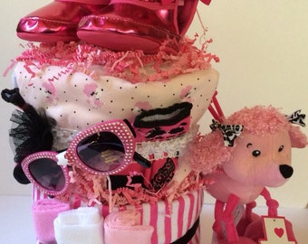 Poodle Diva Baby Diapercake Diaper Cake Shower Gift Pink Black
