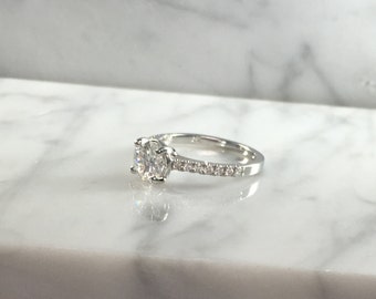 Classic Petite Round Diamond Engagement Ring in 14K White Gold w/ Diamonds - Low Profile - No Halo - Petite Ring