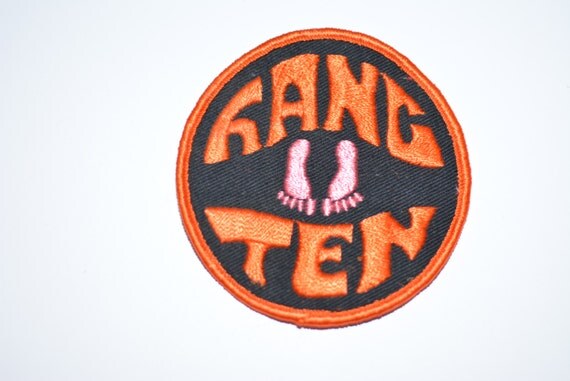 Hang Ten, 3" Sew-On Patch, Boho Hippie Surfer Vintage Embroidered Clothing Patch, Vest Jacket Shirt Hat Patch, 10 Cool Fun Neat Surfing e12