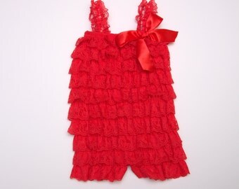 Red Lace Petti Romper, Lace baby romper, Baby girl romper