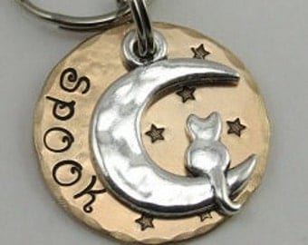 Cat Tag,Kitty Tag, Pet Id Tag,Pet Tag,Cat Collar Tag, Personalized Pet Tag(Cat on the Moon)