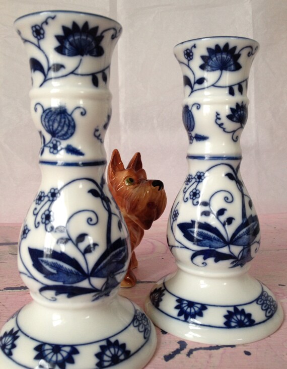 Blue & White Porcelain Candlestick Holders Vienna Woods Fine