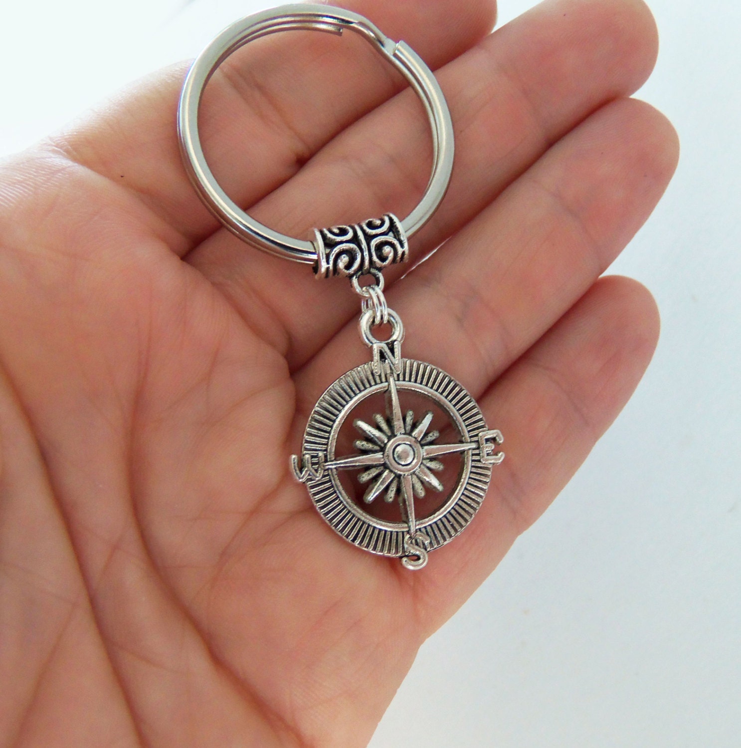Compass keychain compass key chain compass by BubbleGumGraffiti