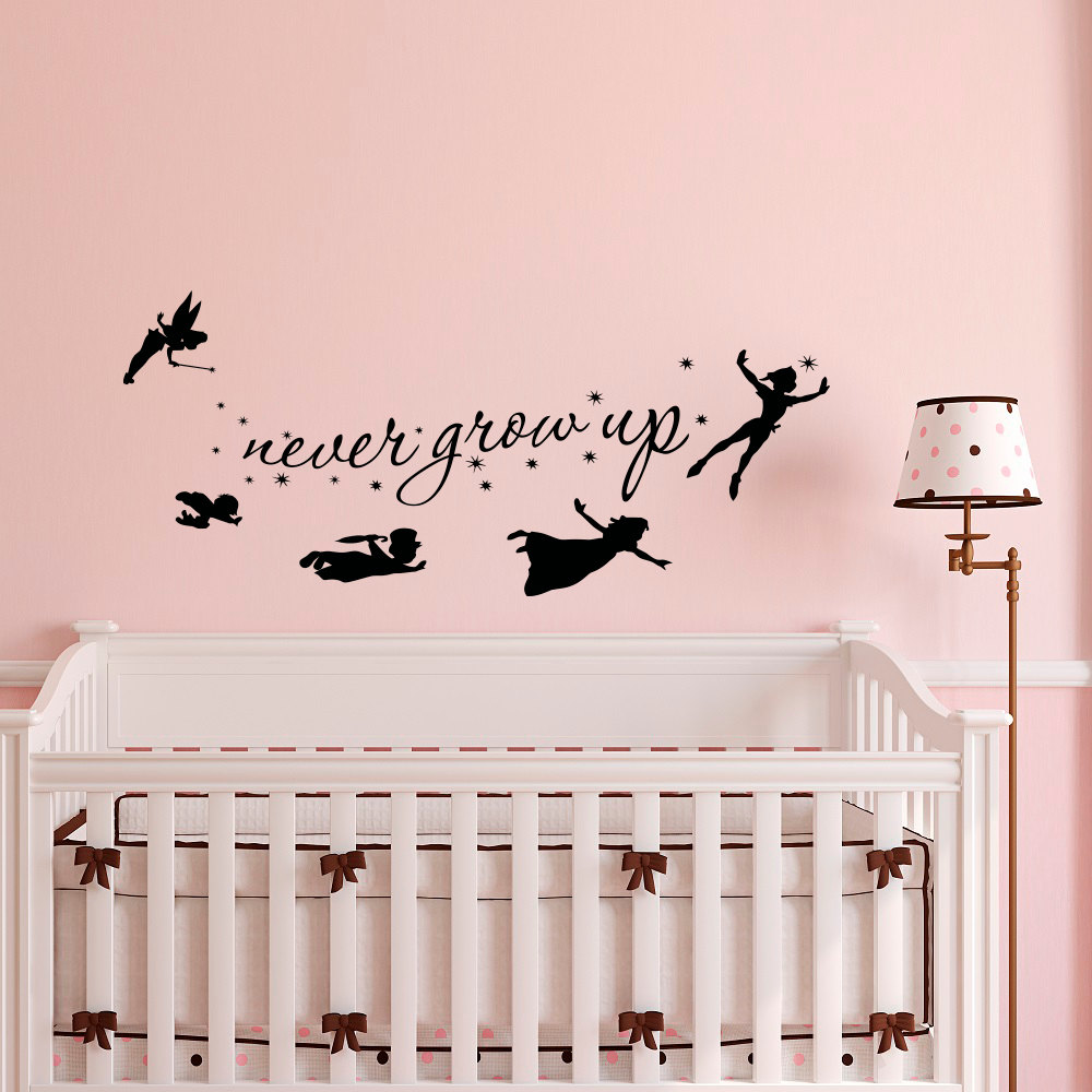 Peter Pan Wall Decal Quote Never Grow Up Children Flying