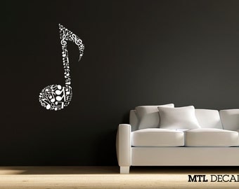 Eighth Note Wall Decal / Musical Note Wall Sticker / Home Decor (22" x 37")