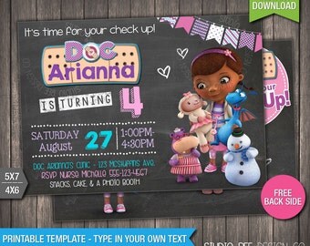 Doc McStuffins Invitation - INSTANT DOWNLOAD - Printable Chalkboard Doc McStuffins Birthday Invite - DIY Personalize & Print - (DMin03)