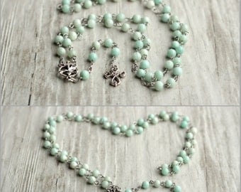 amazonite necklace rosary necklace communion rosary long catholic necklace prayer beads religious jewelry woman gift mom gift catholic gift