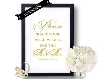 Gold Wedding Sign Please Share your well wishes Print Wall Art Real Foil