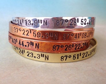Custom Coordinates Bracelet, Latitude longitude bracelet, GPS Coordinates Bracelet, Coordinate Jewelry, Coordinate Gift, Red Fern Studio
