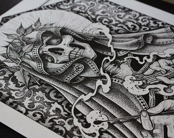 Tattoo Print - "Death Trader" by Mariusz Romanowicz / art print,dark art,dark,gothic art,skull art,horror art