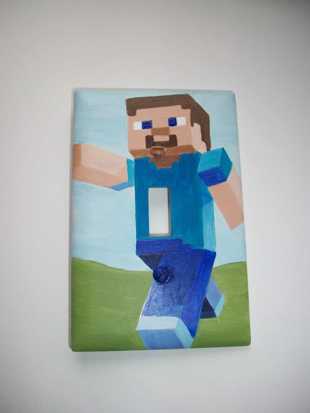 Hand painted Minecraft Steve Light switch cover Kids room