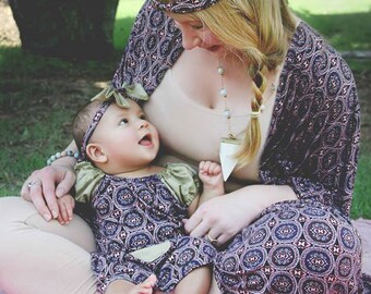 Mothers Day Gorgeous Baby Girl Dress with Matching Headband Bow Butterfly Purple Olive Green Easter Dress Mommy and Me Outfit Kimono Cafton