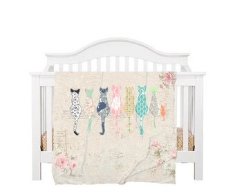 cat nursery bedding, cat bedroom decor, cat blanket, crib bedding, baby bedding, christmas gift, pram blanket, swaddle blanket, cat decor