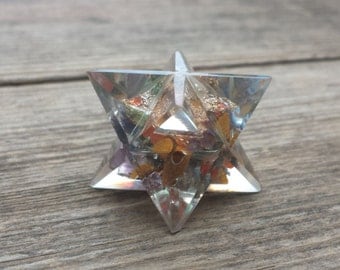 ORGONE 7 CHAKRA Gemstone Merkaba Star Orgonite