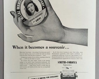 1944 Smith-Corona Typewriters Print Ad - Retraining Women Workers to Type - WWII Era
