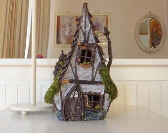 Fairy house, Rustic wooden candle holder house