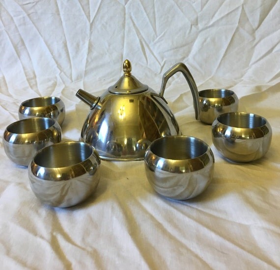 Vintage Stainless Steel Chinese Tea Set Oriental Hot Tea