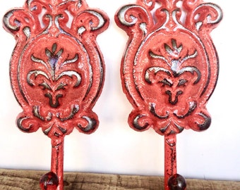Set of 2 Coral Hooks - French Country Decor - Wall Hooks - Coral Bathroom Decor - Towel Hooks - French Country Cottage - Entryway Coat Hooks