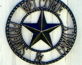 Cast Iron Welcome Friends Sign - Front Door Sign - Western Decor - Porch Sign - Metal Welcome Plaque - Outdoor Wall Hanging - Front Porch