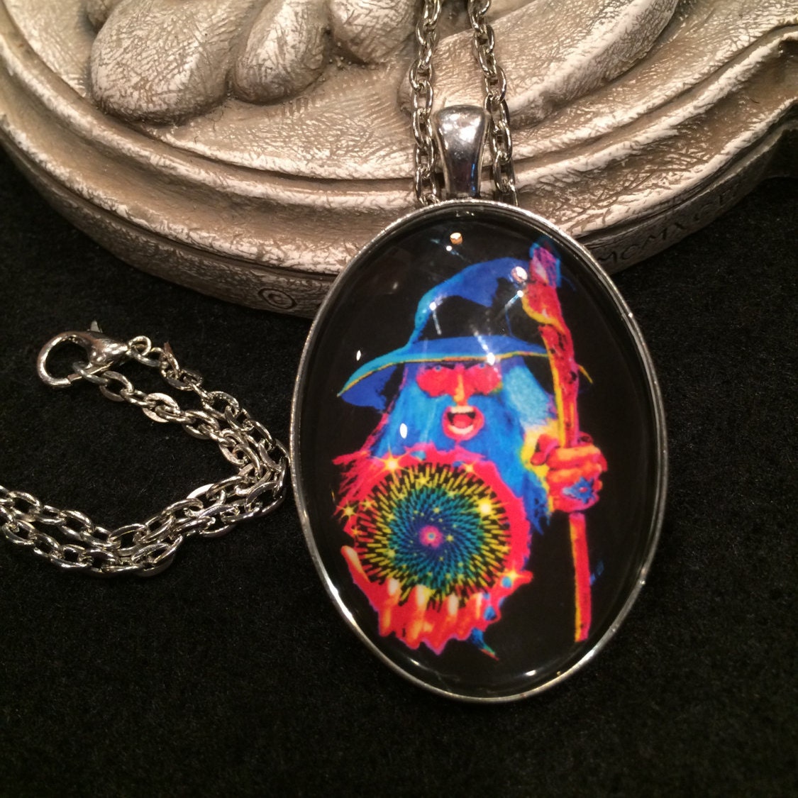 Merlin Wizard Crystal Ball Black Light Poster Bronze or Silver