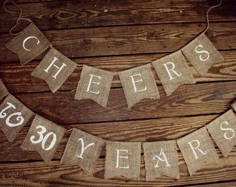 Anniversary Birthday Burlap Banner, Cheers to 50 Years, 50th BIRTHDAY party 40th Birthday, 30th Anniversary, 21sh Birthday, 30th Anniversary