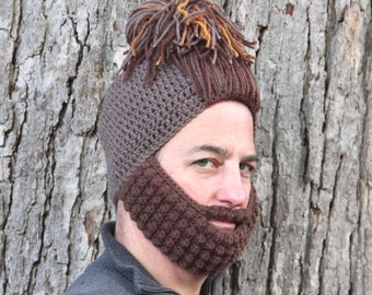 Crochet Hat with Beard and Man Bun The Boston Gift for Him