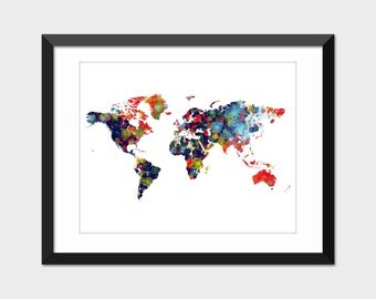 Watercolor World Map Printable Art Adventure by DeesDesigns25