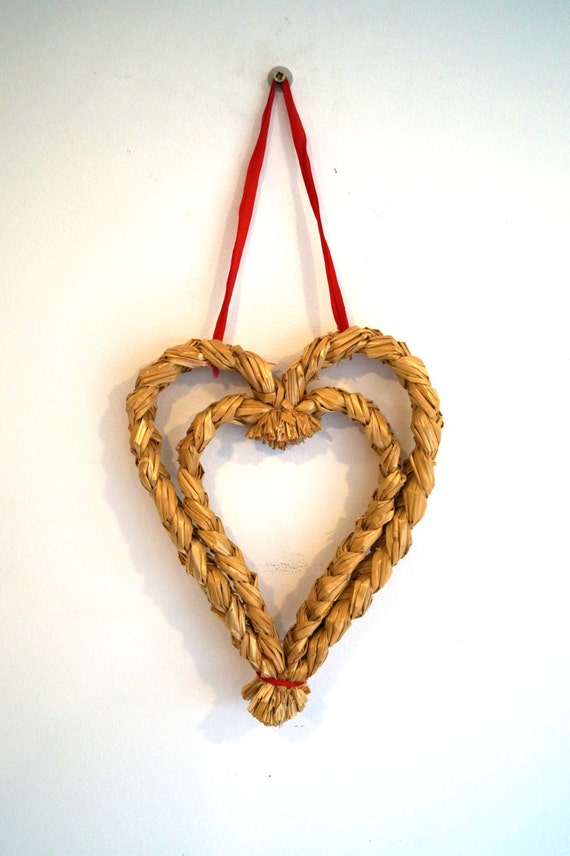 Heart decor of straw for wall or door Swedish Vintage Straw