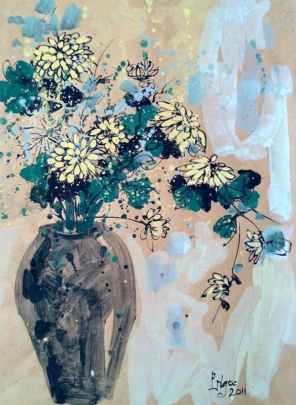 YELLOW DAISIES 16x20" gouache on paper, flowers, floral wall decor, original painting by Nguyen Ly Phuong Ngoc