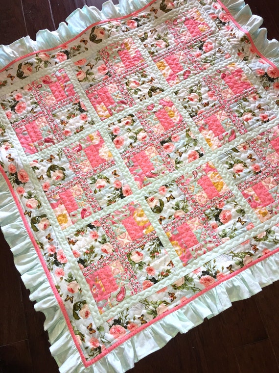 Ruffle Baby Girl Quilt Modern Baby Girl Quilt by ChristineJDesigns