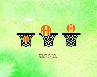 Basketball Monogram SVG file, basketball basket monogram frames, vinyl cutting files for silhouette, cricut, sports, basketball svg net