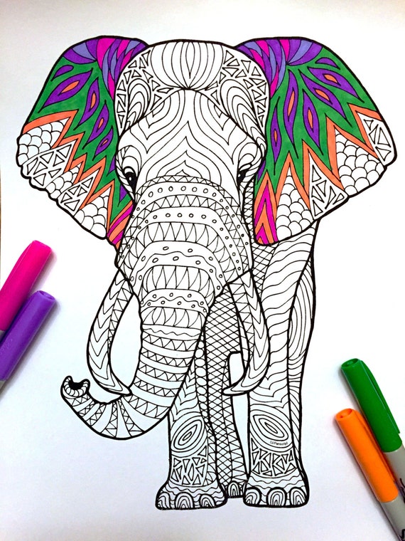 Elephant PDF Zentangle Coloring Page