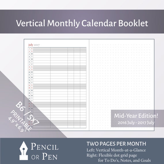 B6 5x7 Monthly Calendar Booklet Academic Year By PencilOrPen