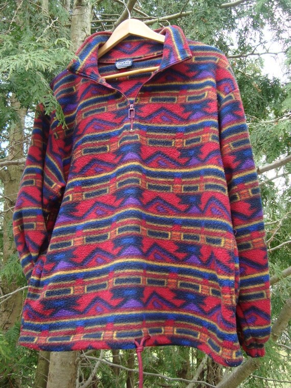 Aztec 90s Fleece Pullover Vintage with Cool Pattern