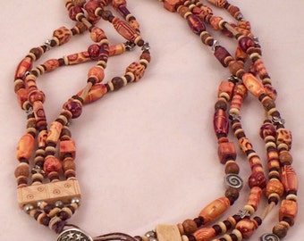 Necklace Multi Strand Wood, Bone & Horn