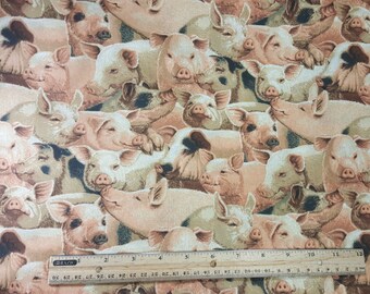 Pig Fabric, Farm Fabric, Fabric Traditions, by Patty Reed, 2007, Rare Fabric, Piglet, Farm Animals, Pork, Quilting Fabric, Cute Pigs, FBTY