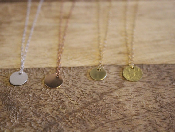 Delicate Disc Necklace, 14K Rose Gold Filled, 14K Gold Filled, Stirling Silver, Copper