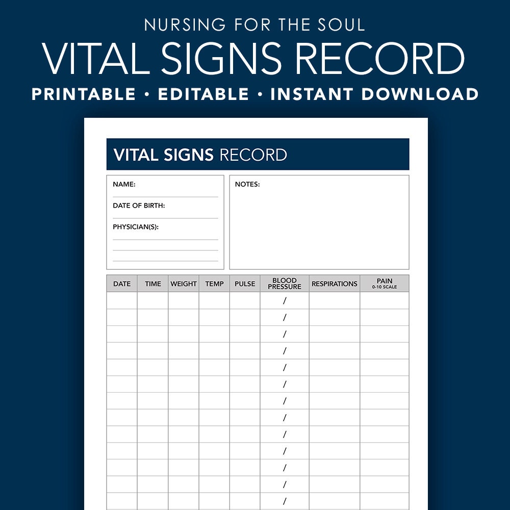 Editable Vital Signs Form Vital Signs Vital Signs for